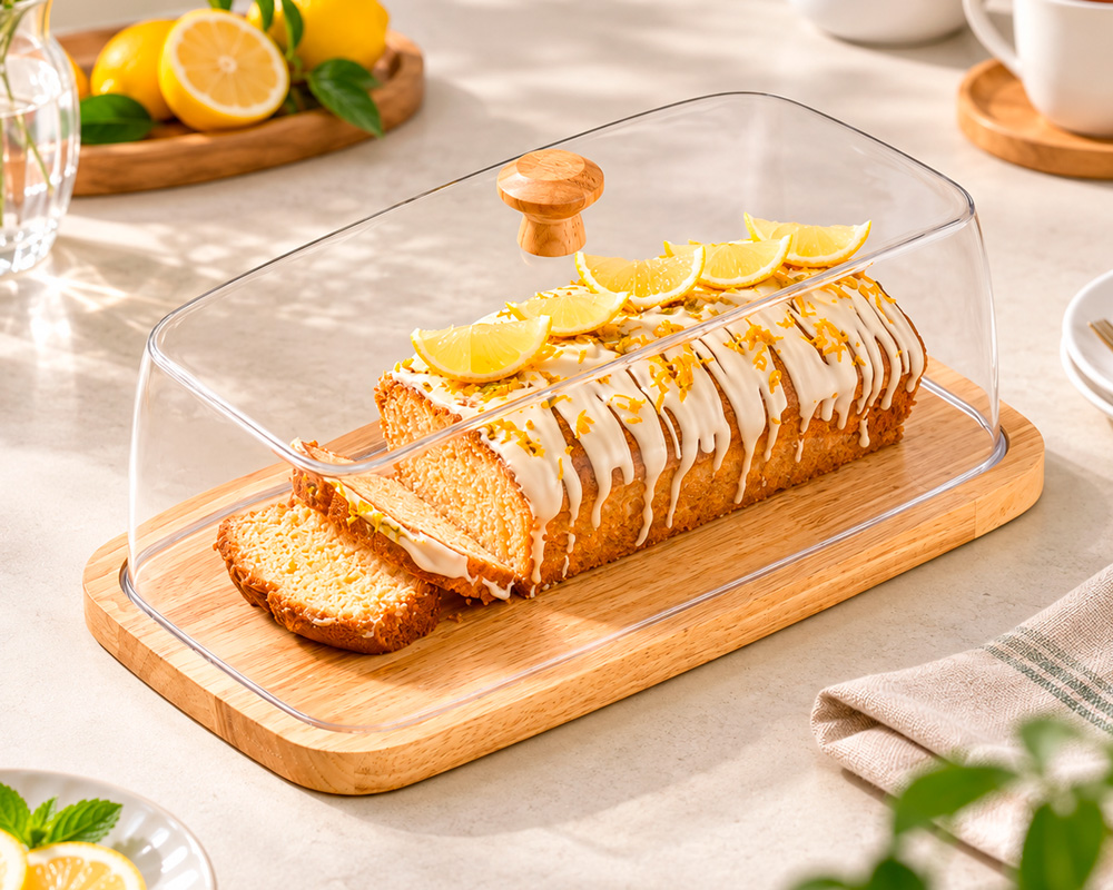 ظرف کیک مستطیل صفحه چوبی لیمون