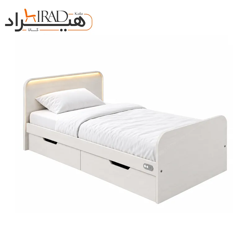 تخت خواب یک نفره کشودار با نورپردازی LED هیراد مدل Z138جدید