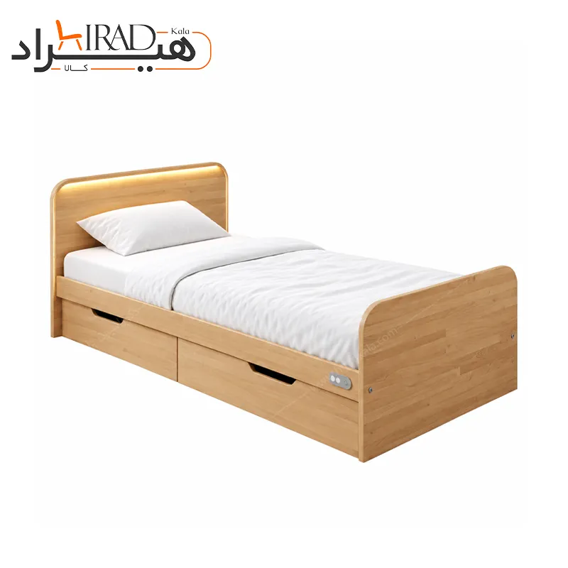 تخت خواب یک نفره کشودار با نورپردازی LED هیراد مدل Z138جدید
