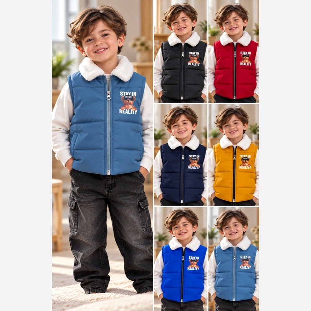 وست پسرانه پافر یقه خز تدی مموری سایز 40 45 50