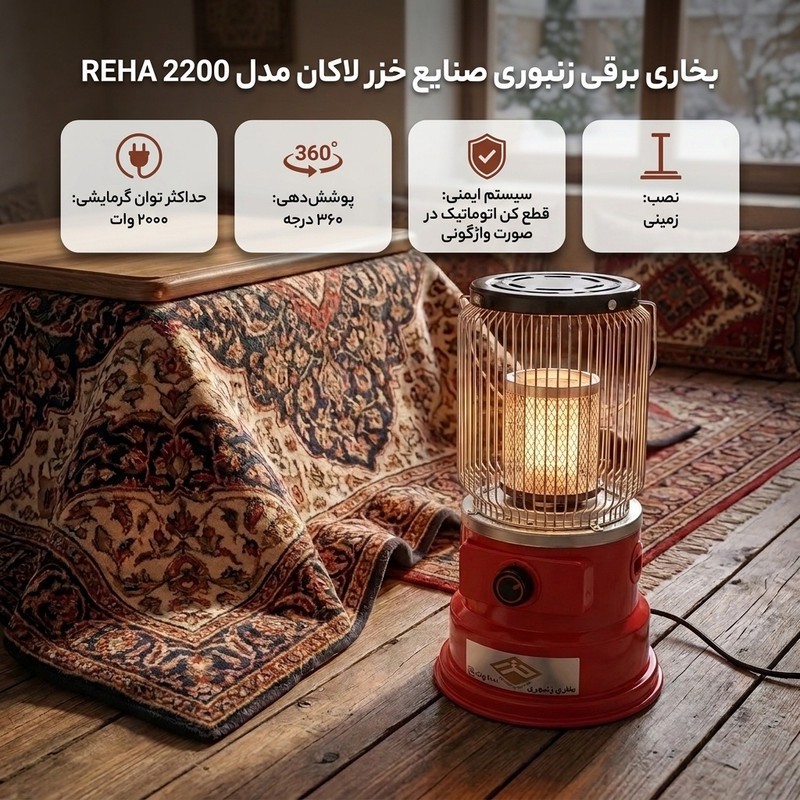 بخاری برقی زنبوری صنایع خزر لاکان مدل REHA 2200جدید