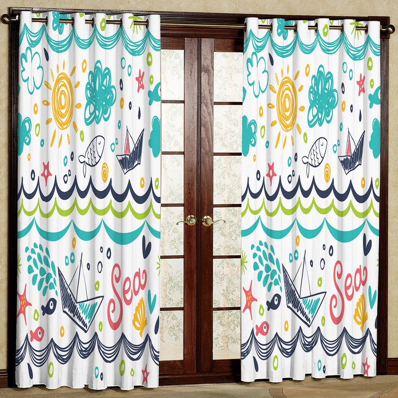 پرده مدل قایق و ماهی مخمل پانچی کد 1065 سایز 140x280 سانتی مترجدید