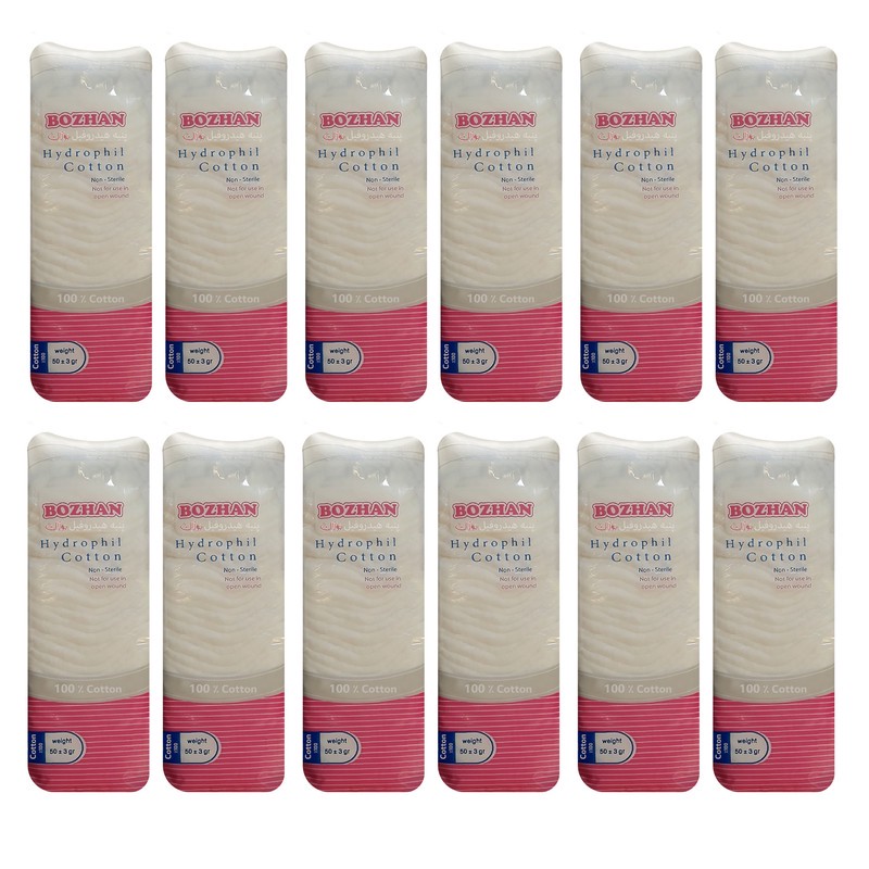 پنبه هیدروفیل بوژان مدل Cotton وزن 50 گرم مجموعه 12 عددیجدید