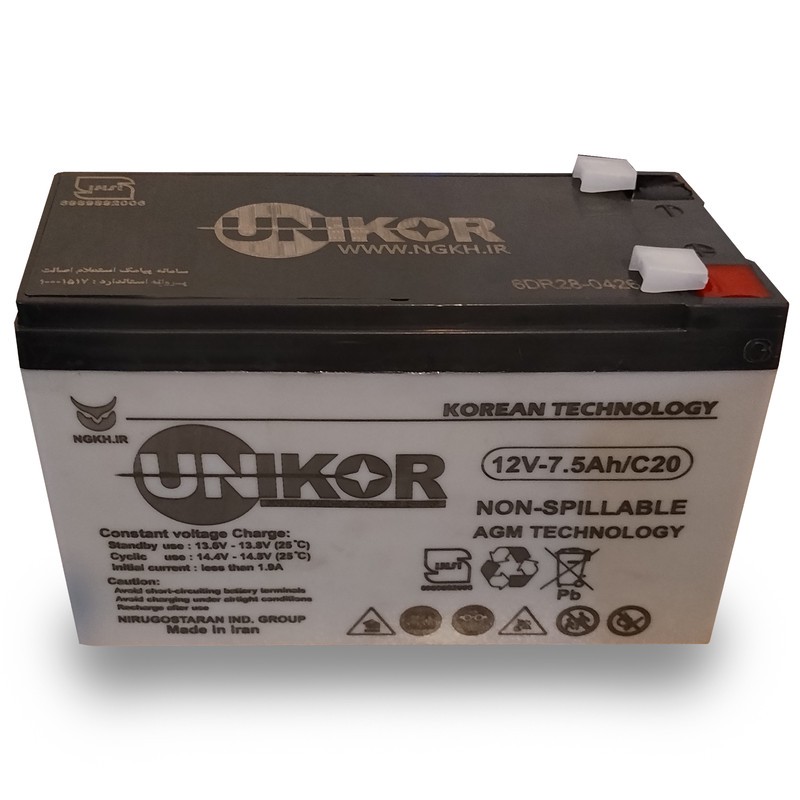 باتری UPS با ولتاژ 12 ولت و شدت جریان 7.5 آمپرساعت یونیکور مدل 12V-7.5Ah C20جدید