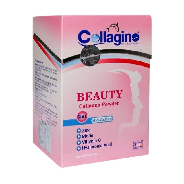 پودر کلاژن تقویت کننده پوست، مو و ناخن کلاژینو بیوتی مدل Beauty حاوی کلاژن پپتاید ماهی، ویتامین سی، زینک، بیوتین و هی...