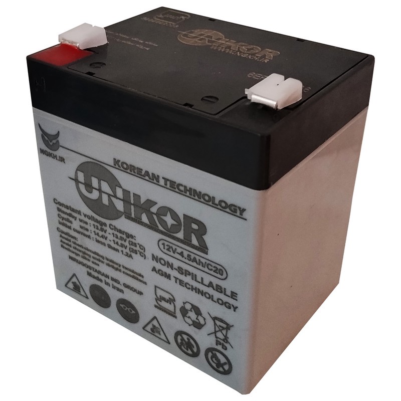باتری UPS با ولتاژ 12 ولت و شدت جریان 4.5 آمپرساعت یونیکور مدل 12V-4.5Ah C20جدید