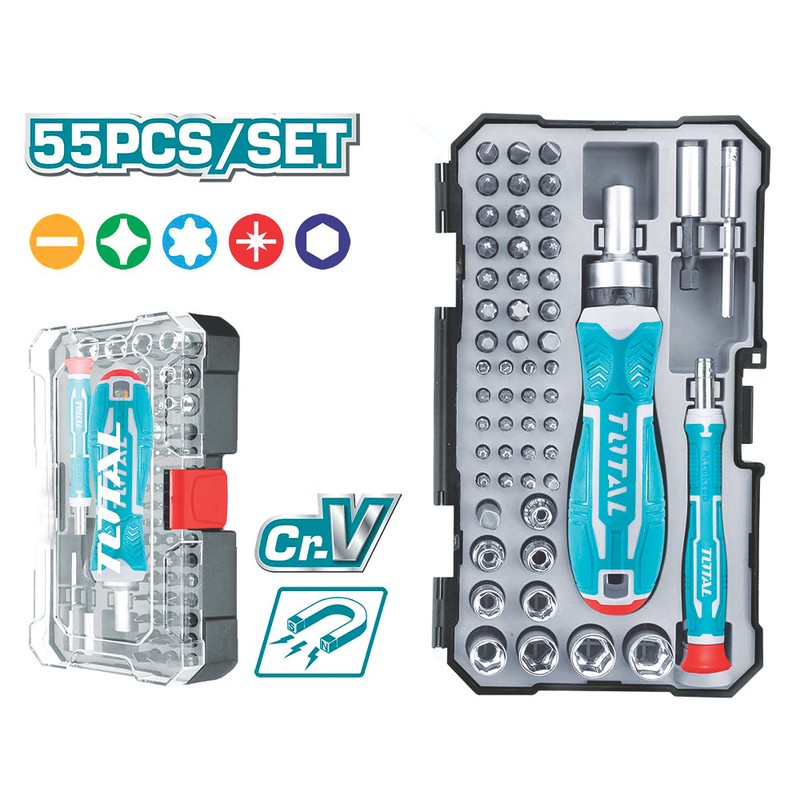 پیچ گوشتی و سری پیچ گوشتی و بکس توتال مدل TACSD30556 مجموعه 55 عددیجدید