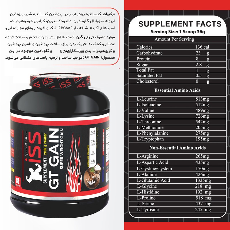 پودر گینر با طعم شکلات نارگیل آی اس اس - 2000 گرمجدید