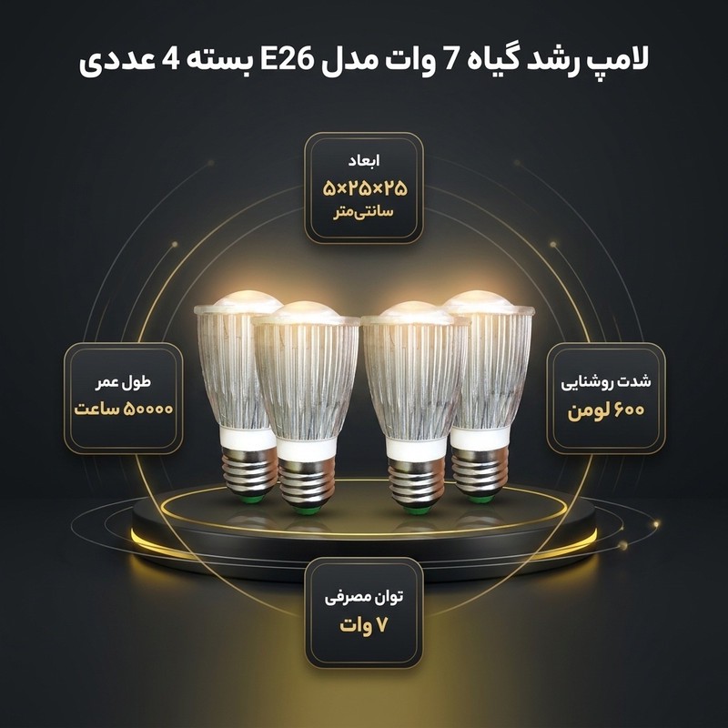 لامپ رشد گیاه 7 وات مدل E26 بسته 4 عددیجدید