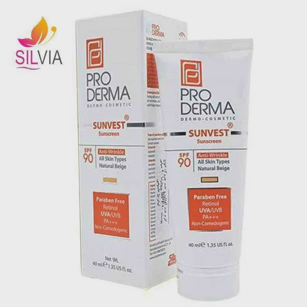 کرم ضد آفتاب و ضد چروک رنگی بژ طبیعی SPF90 پرودرما 40 میل