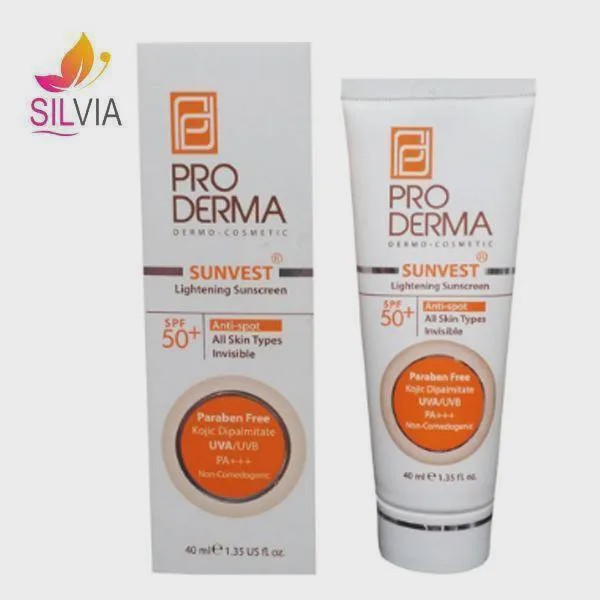 کرم ضد آفتاب و روشن کننده لک پوست بی رنگ SPF50 پرودرما 40 میل