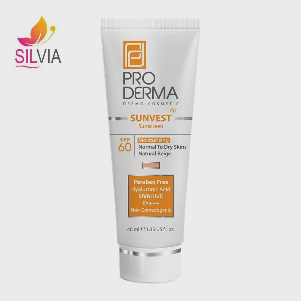 کرم ضد آفتاب و مرطوب کننده بژ طبیعی SPF60 پرودرما 40 میل