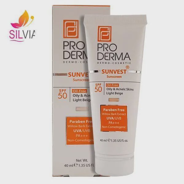 کرم ضد آفتاب فاقد چربی پوست های چرب و جوشدار بژ روشن SPF50 پرودرما 40 میل