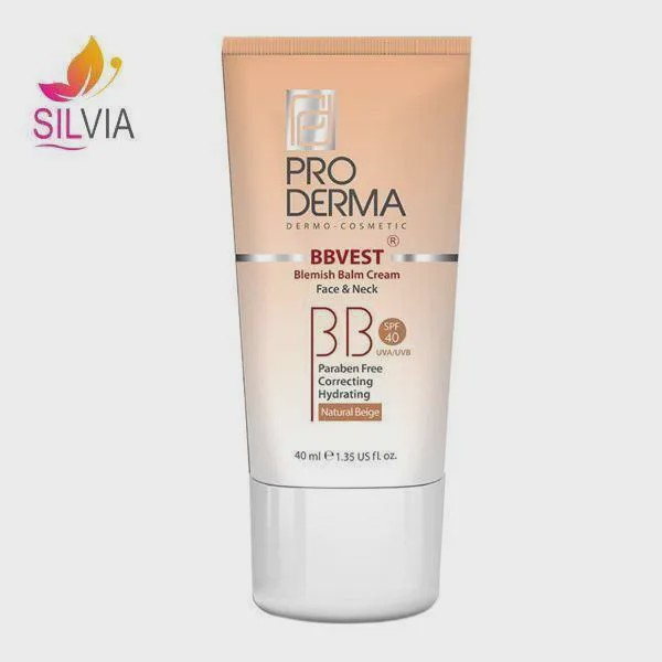 بی بی کرم پوشاننده و مرطوب کننده صورت رنگی بژ طبیعی پوست های چرب و جوشدار SPF40 پرودرما 40 میل