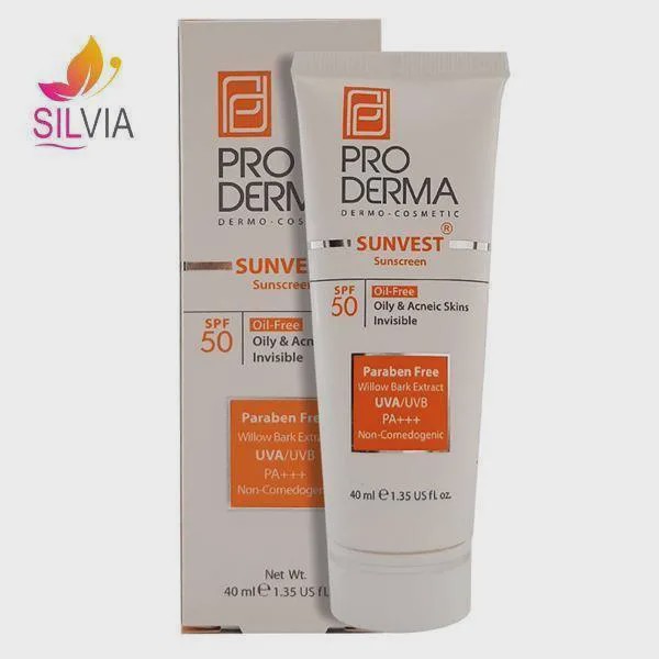 کرم ضد آفتاب فاقد چربی پوست های چرب و جوشدار بی رنگ SPF50 پرودرما 40 میل