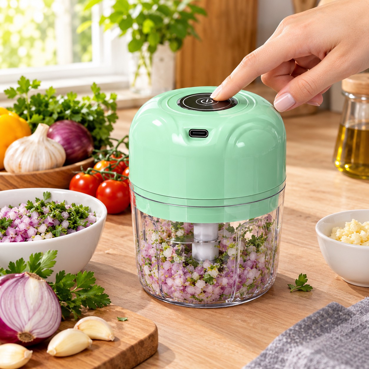 خردکن شارژی سیر و سبزیجات با مخزن شفاف 250 میلی لیتریجدید