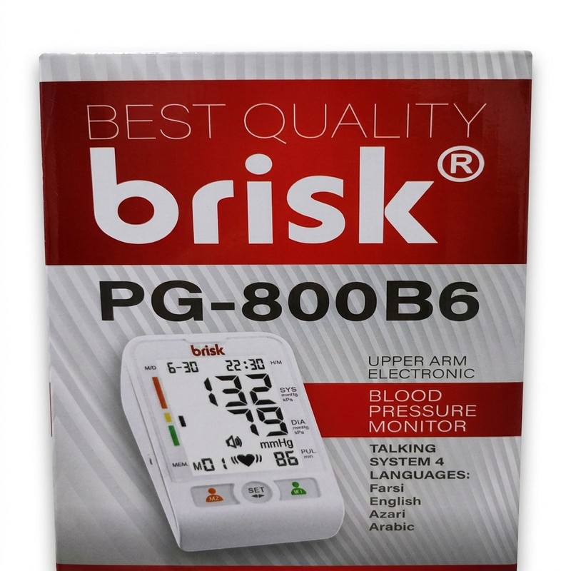 فشارسنج بازویی دیجیتال بریسک مدل PG800B6 با قابلیت اعلان صوتی، منبع انرژی برق و باتری، مناسب بازوی 22-32 سانتی متر به...جدید