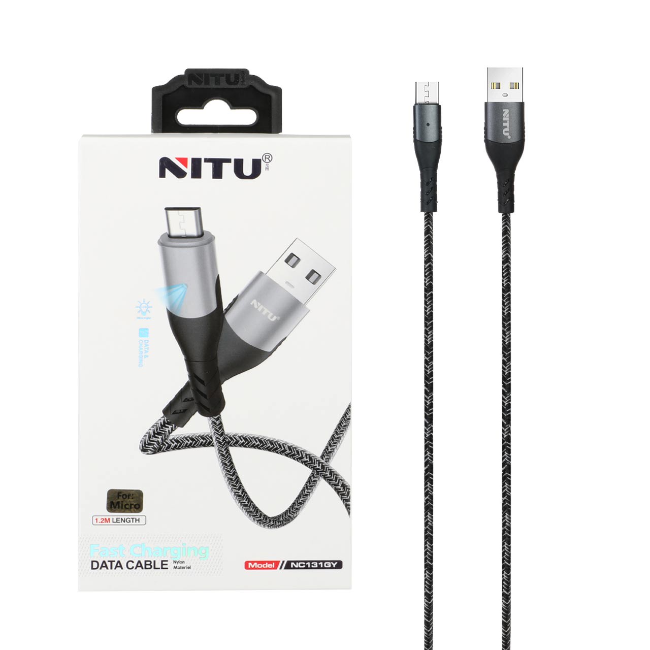 کابل شارژ 1.2 متری فست اندروید NITU مدل NC131GY - خاکستری (گارانتی 6 ماه تعویض نیکان همراه)