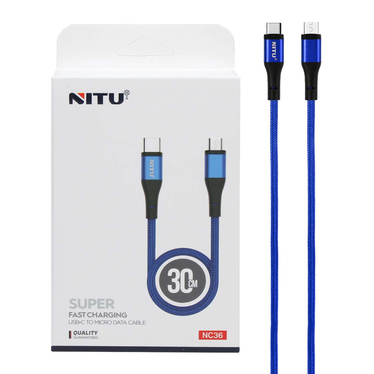 کابل شارژ پاوربانک فست NITU Type-C to Micro USB مدل NC36 - آبی (گارانتی 12 ماه تعویض نیکان همراه)