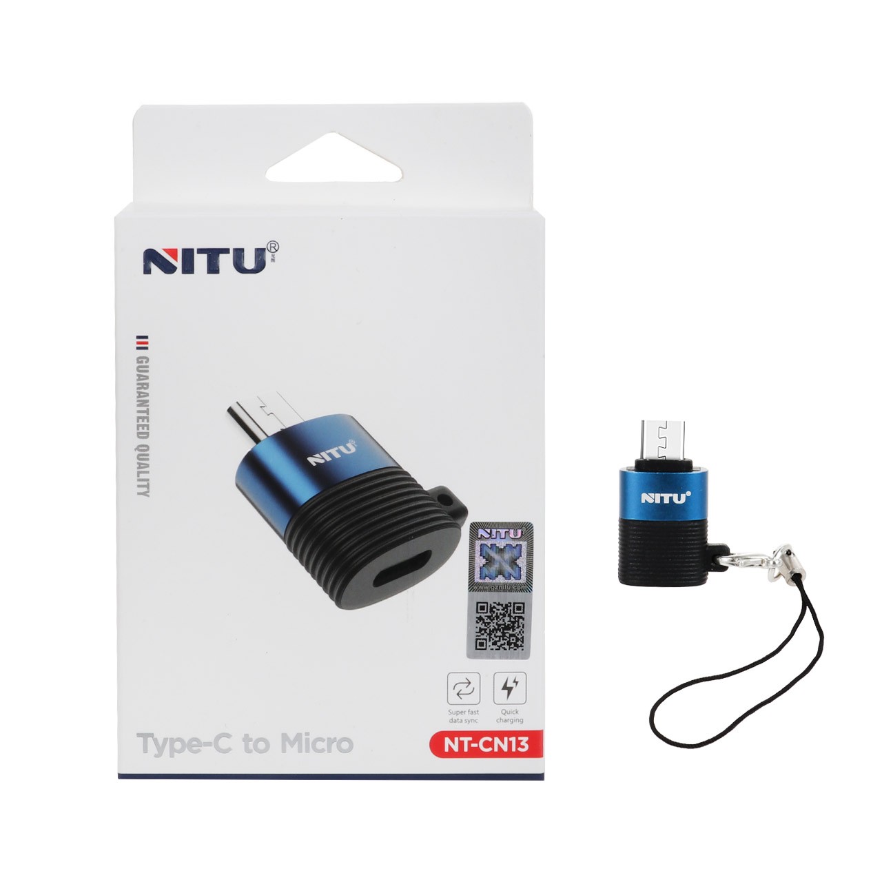 تبدیل NITU Type-C TO MicroUSB مدل CN13 - مشکی آبی (گارانتی 6 ماه تعویض نیکان همراه)