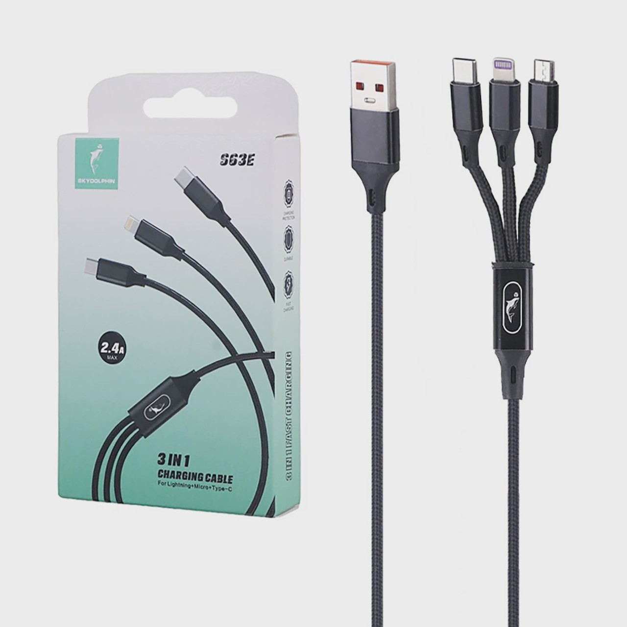 کابل شارژ فست 3 کاره Sky Dolphin مدل S63E - مشکی - TCO