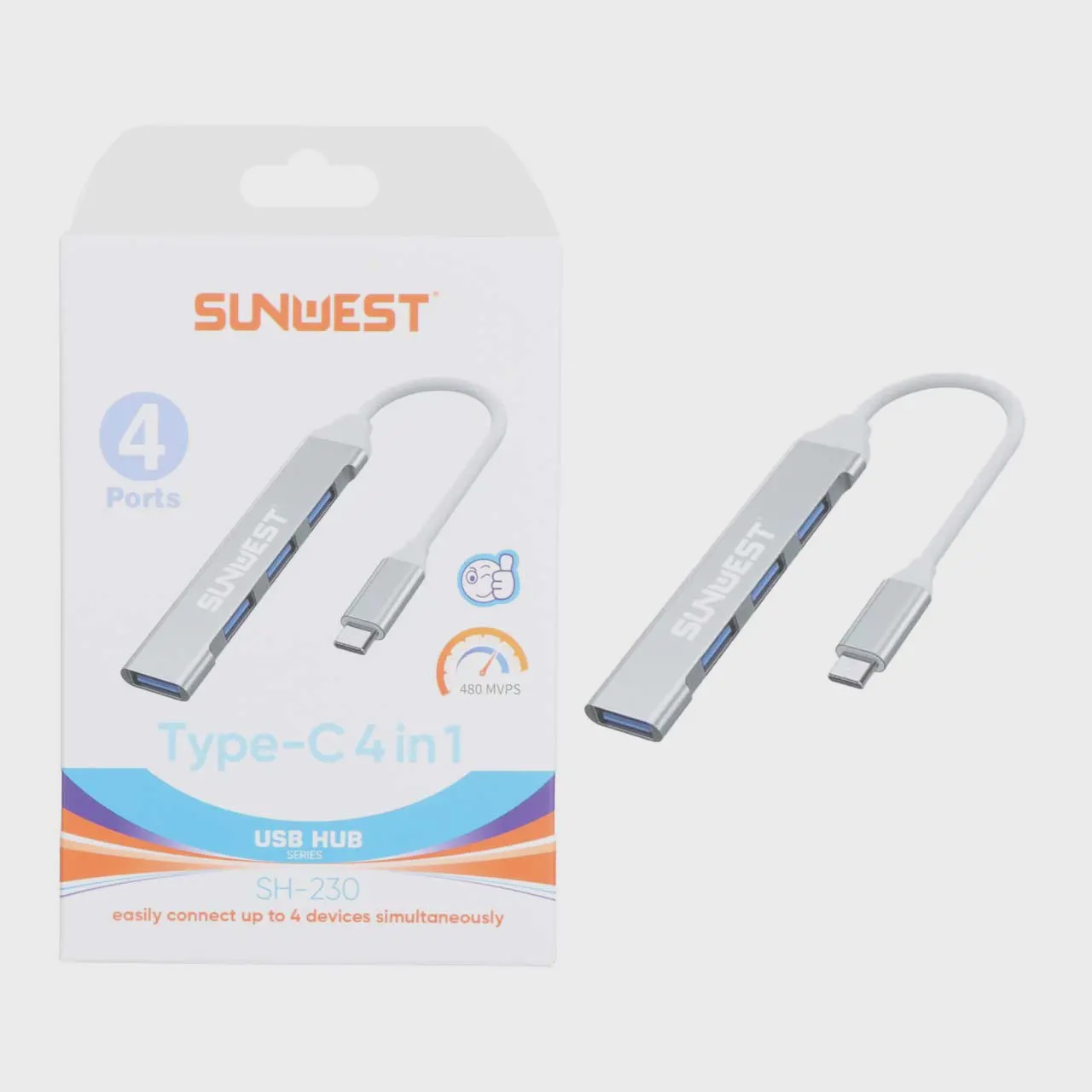 هاب 4 پورت SunWest مدل SH-230 - نقره ای - TCO آوانور - پس کرایهجدید