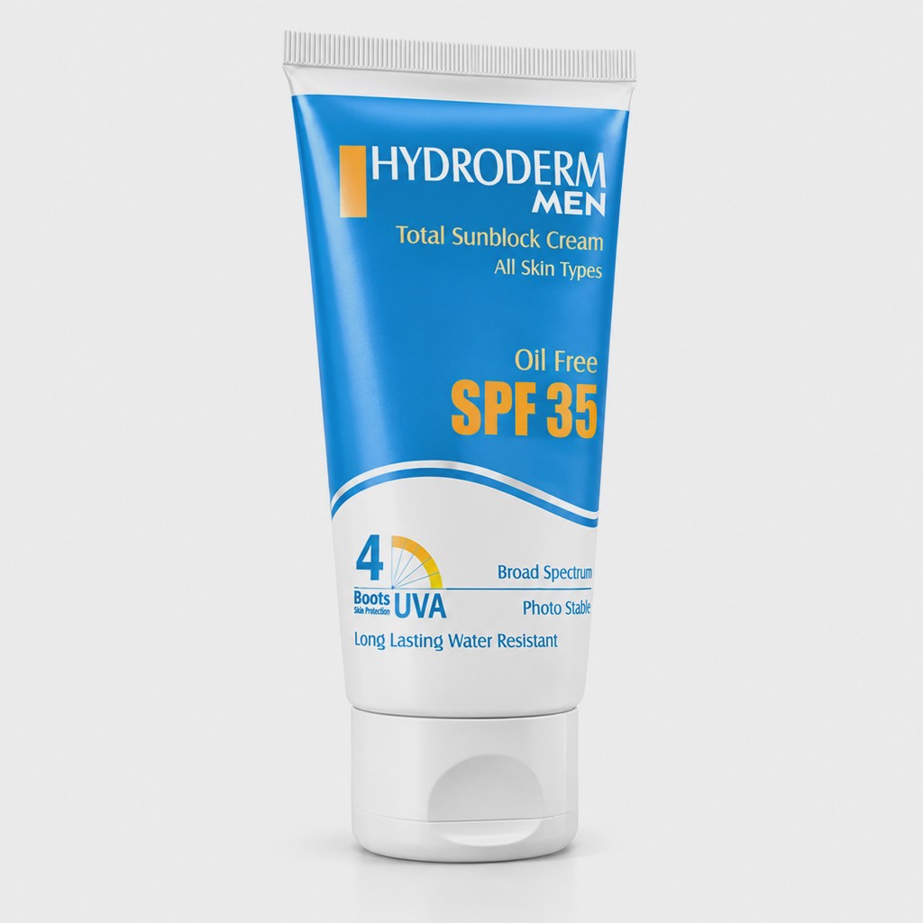کرم ضد آفتاب بی رنگ هیدرودرم با SPF35 مناسب آقایان حجم 50 میلی لیتر