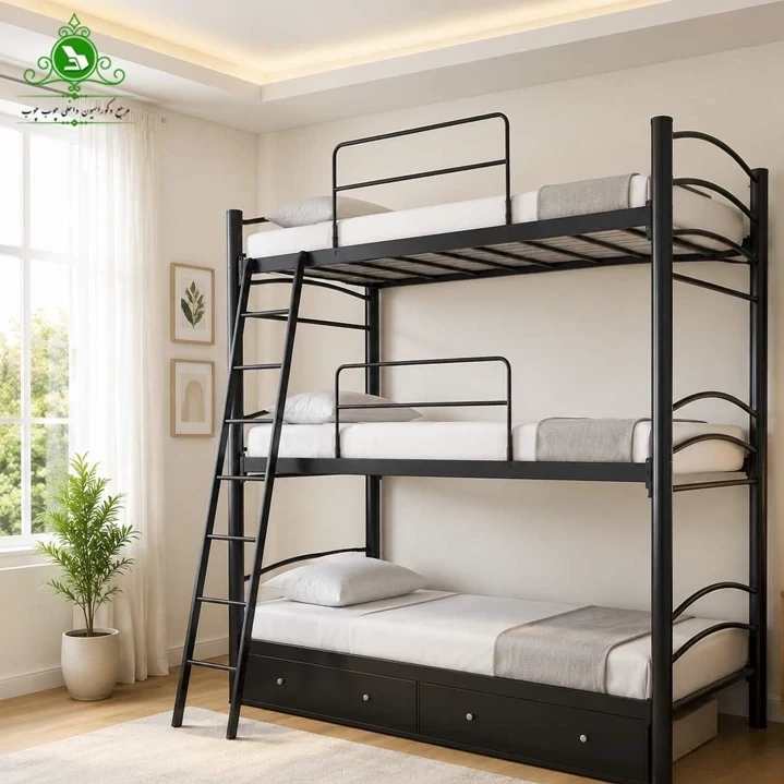 تخت خواب سه طبقه مدل شادی با کشو بدون تشک (پرداخت کرایه پس از تحویل)