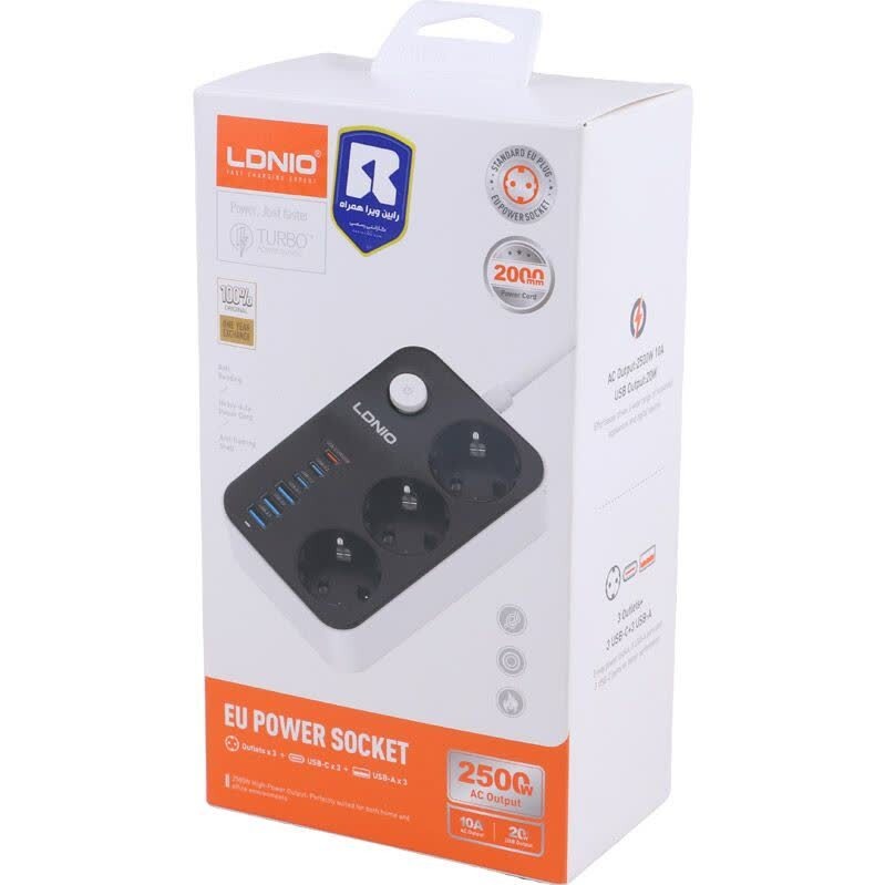 3 راهی ارت دار الدینیو با کابل 2 متری + شارژر USB و Type-C