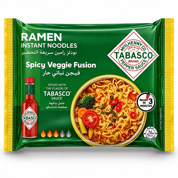 نودل رامن فوری تاباسکو با طعم سبزیجات تند مدل Spicy Veggie Fusion وزن 75 گرم