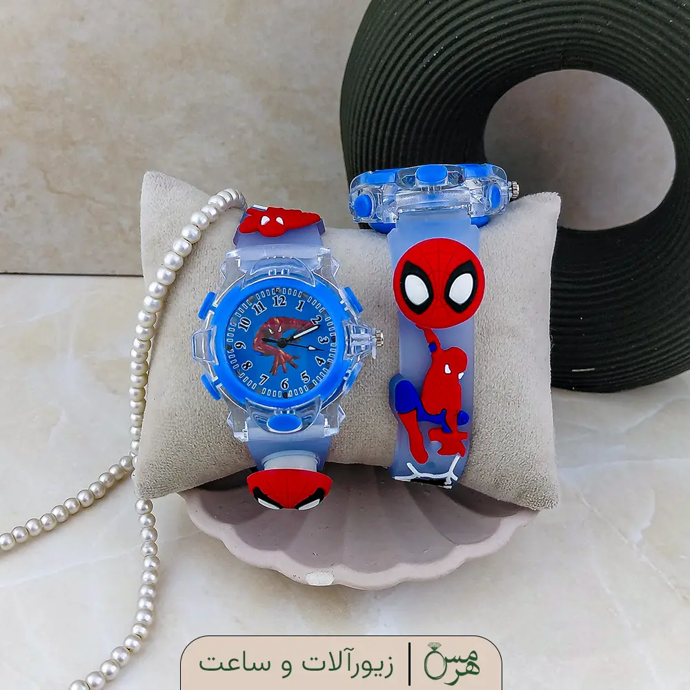 ساعت مچی بچگانه طرح مرد عنکبوتی (موزیکال، چراغ دار و اسپینری)