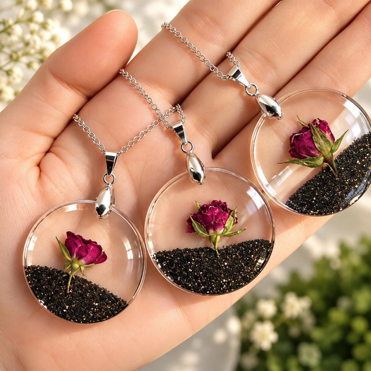 گردنبند غنچه گل رز رزینی گردنبند غنچه و خاک