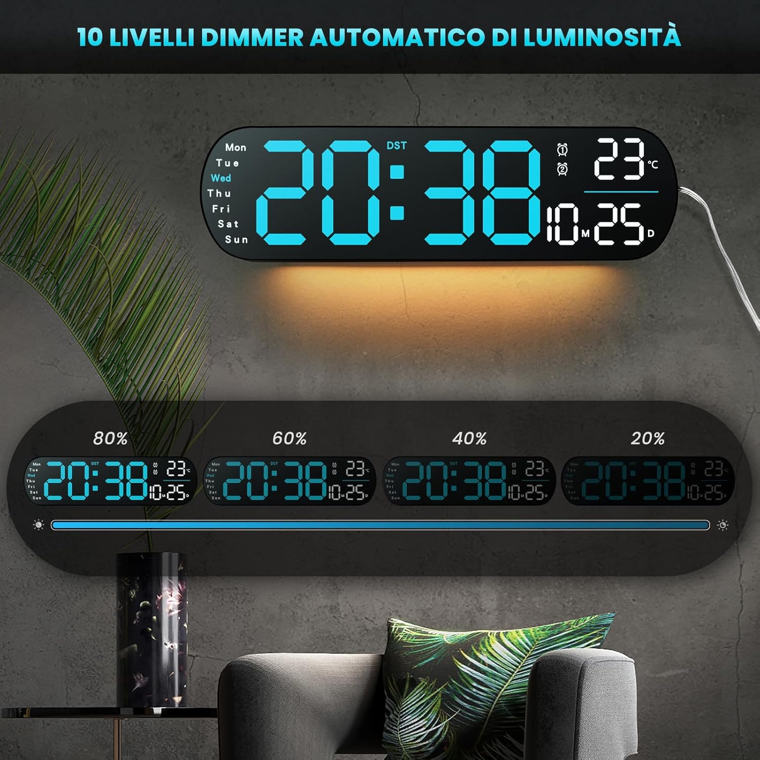 ساعت اتوبوسی با دماسنج و تقویم دیجیتالی LED بزرگ مدل 5502