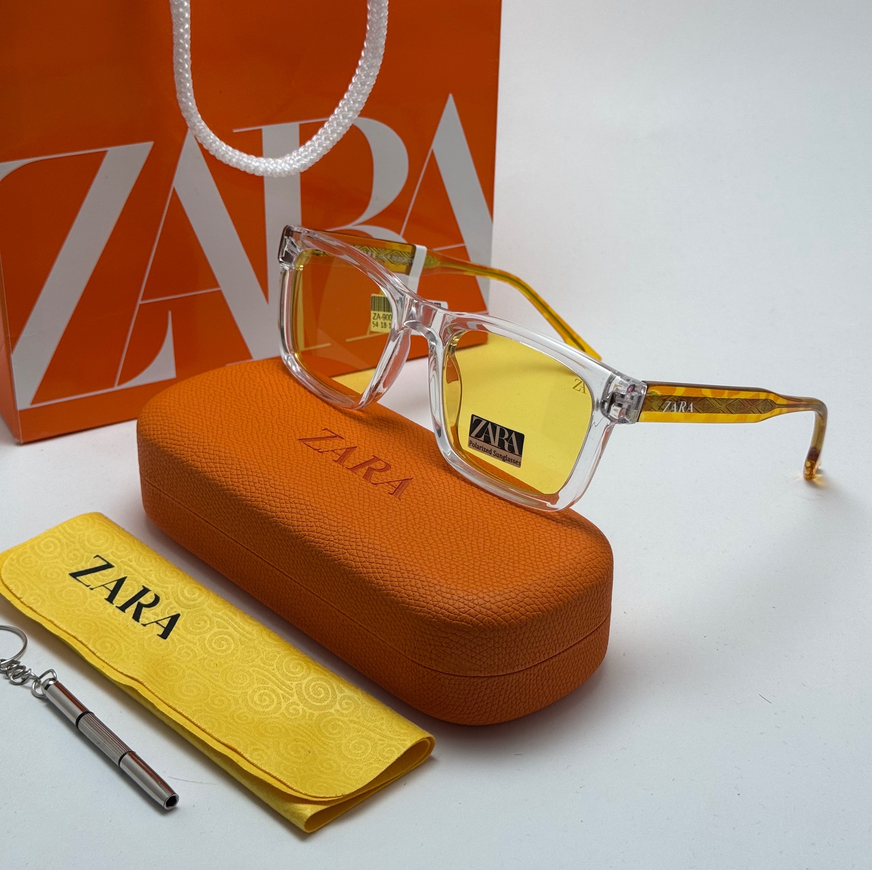 عینک آفتابی و شب پلاریزه و فتوکرومیک زارا ZARA دسته سیم فول پک زرد تغییر رنگ در آفتاب - لولا دوبل - کد رفرنس ZA 9005 P 
