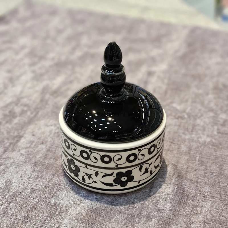قندان تمام سرامیک سفید مشکی کوچک