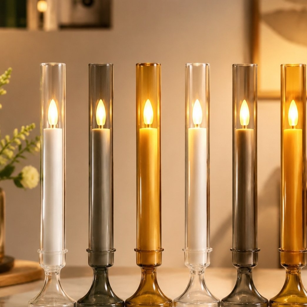 شمع وارمری ایستاده باطری خور (LED) با پایه - پک 6 عددی