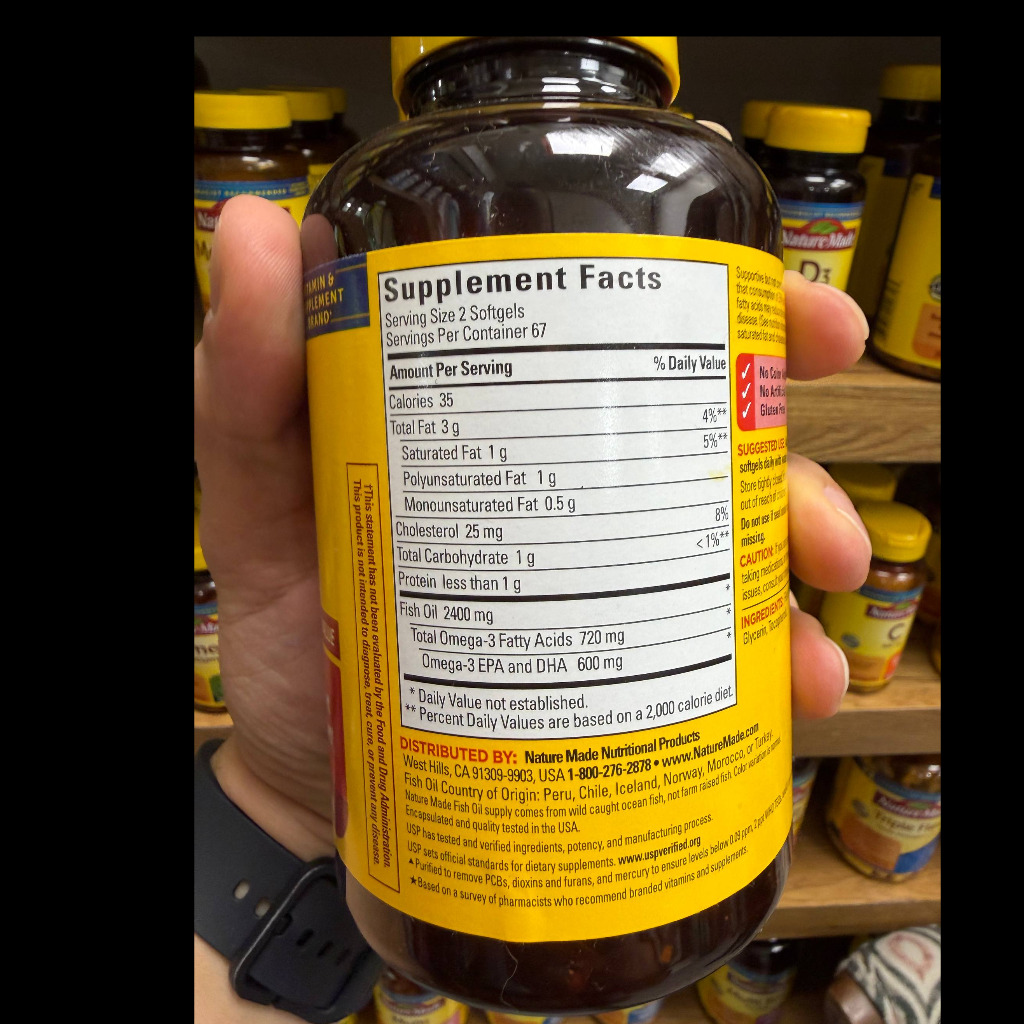 سافت ژل امگا 3 و روغن ماهی 1200 میلیگرم نیچرمید 134 عددی Nature Made Fish Oil 1200mg 134 Softgelsجدید