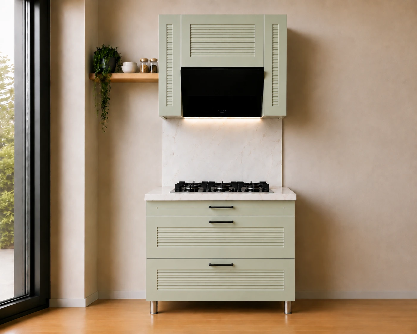 کابینت زیرگازی نئوکلاسیک کرکره ای + باکس هود