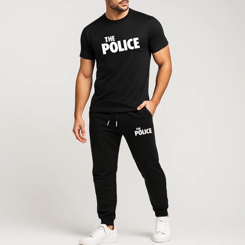 ست تیشرت و شلوار مردانه نخ طرح police آستین کوتاه دو تکهجدید