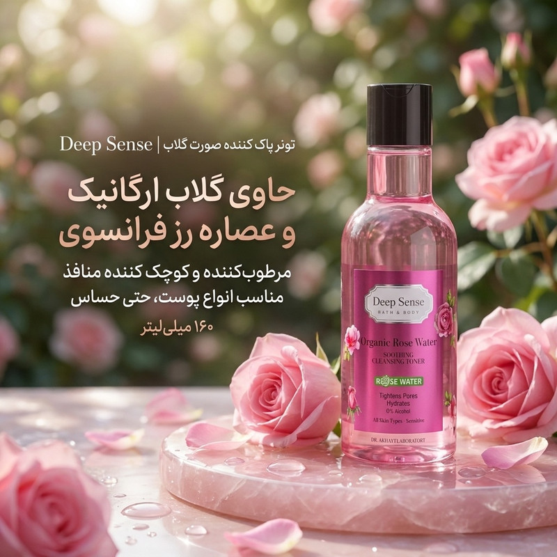 تونر پاک کننده صورت دیپ سنس مدل گلاب حجم 160 میلی لیترجدید