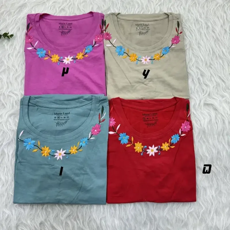 تیشرت نخ پنبه گلدوزی سایز S، M، L، XL و XXL مناسب خانمها و دخترانجدید