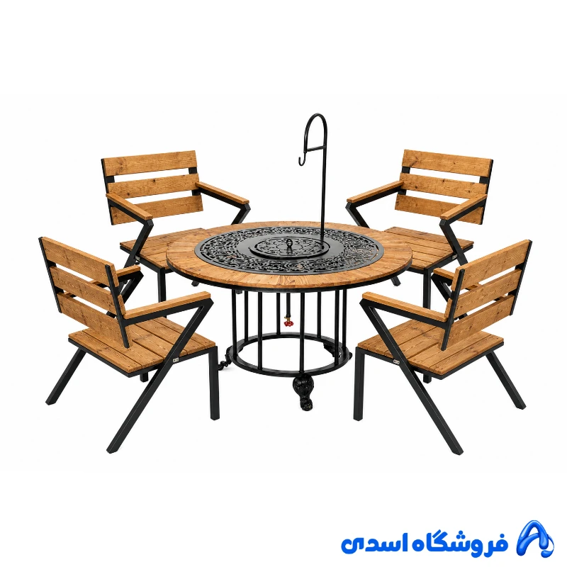 مبلمان باغی 4 نفره با آتشدان گرد مدل کیهان