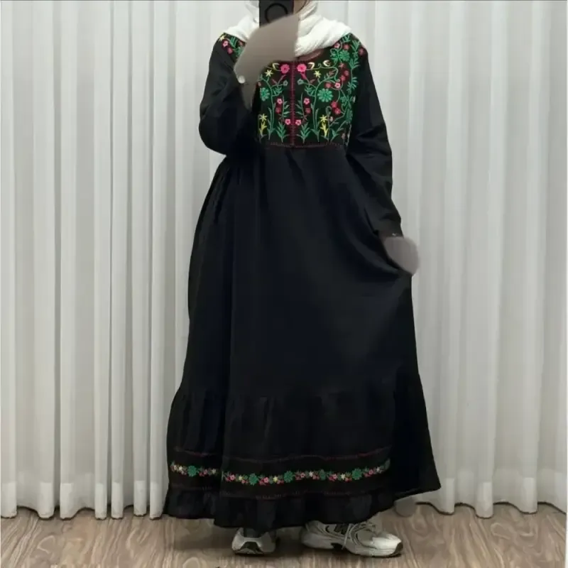 پیراهن نخی زنانه فری سایز تا 46 گلدوزی شده شیک و راحت کمربند دار چهارفصلجدید