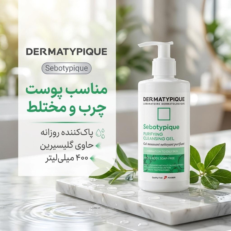 ژل پاککننده آرایش صورت درماتیپیک مدل شوینده پوست چرب و مختلط، مناسب پوست چرب حجم 400 میلی لیتر