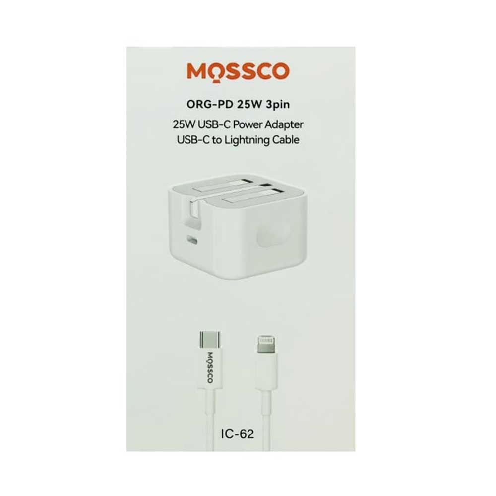 آداپتور شارژر 25 وات با کابل تایپ سی به لایتنینگ MOSSCO IC-62