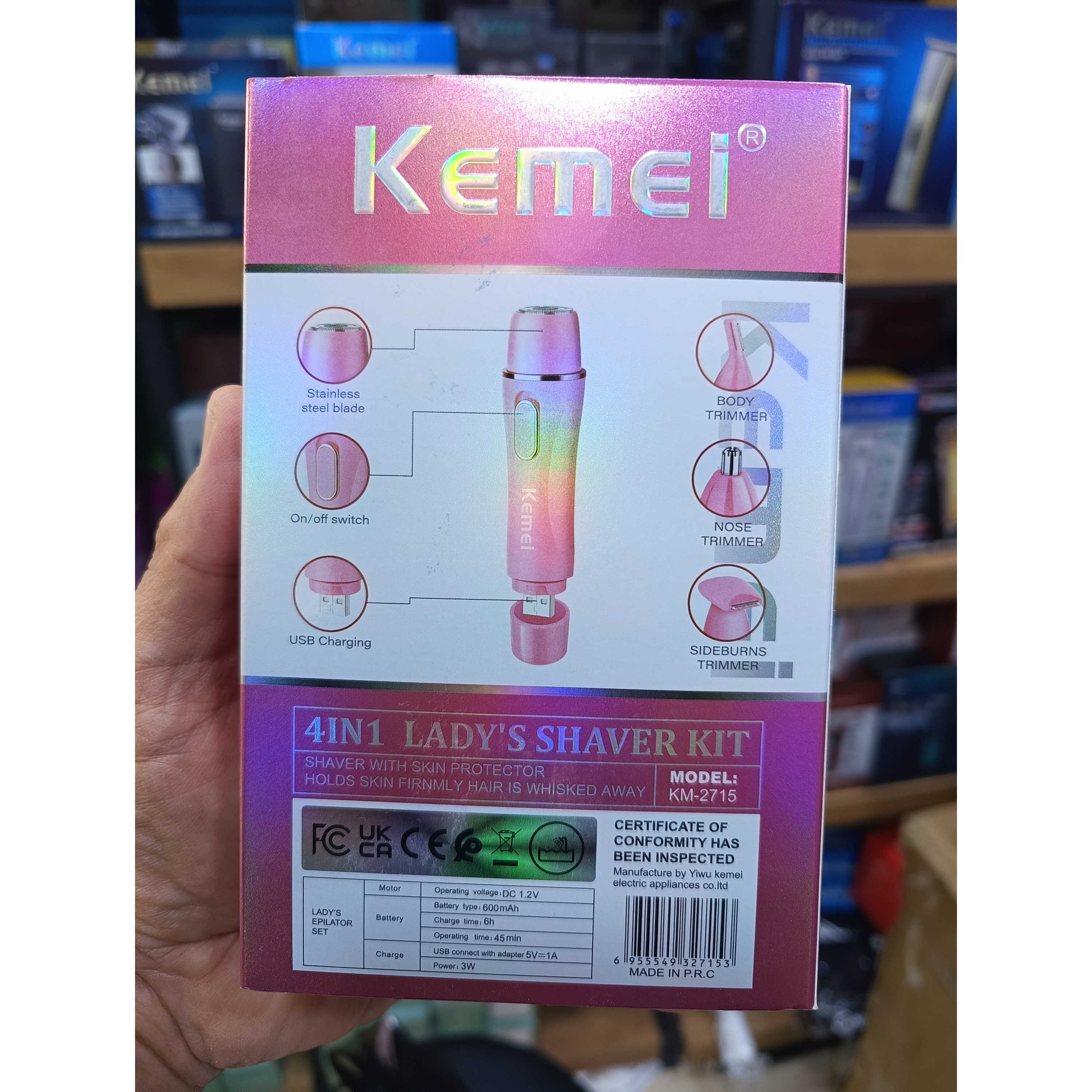 ست اصلاح 4 کاره بانوان Kemei KM-2715 شیور صورت ابرو بینی و خط زن با شارژ USB