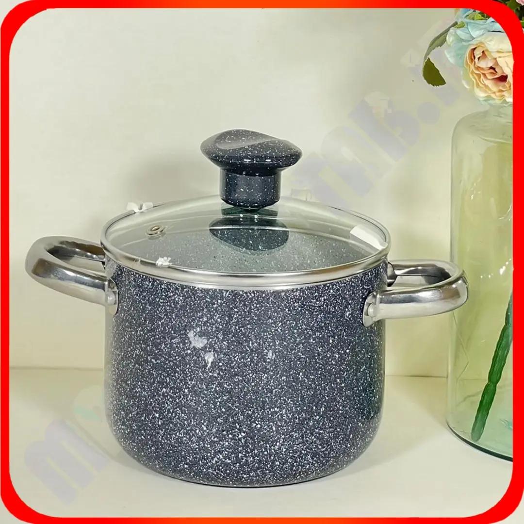 قابلمه سایز 14 تیتان طوسی بی لبه درب شیشه ای لاوان