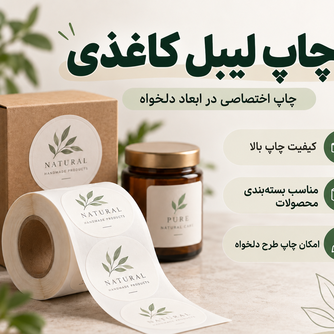چاپ لیبل کاغذی با طرح شما ، درهر ابعاد با برش