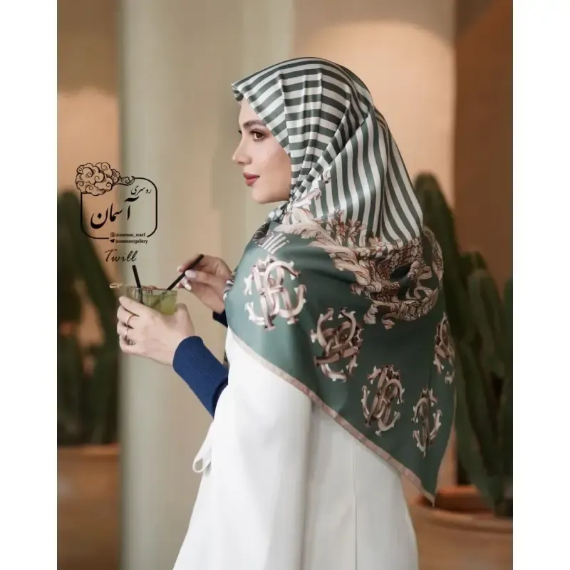 روسری ساتن ابریشم طرح دیپلمات قواره 140 توییل مجلسیجدید