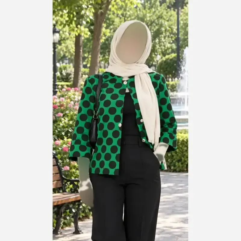 کت مازراتی مجلسی زنانه و دخترانه پاییزی رنگ سبز مشکی فری سایزجدید